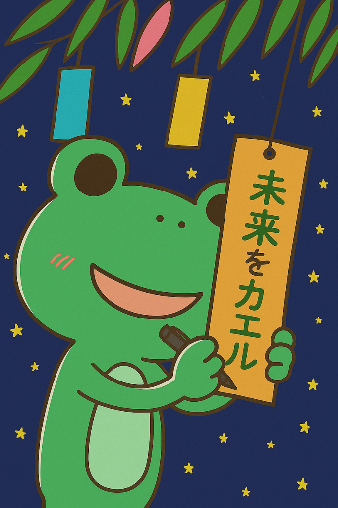 短冊に願い事を書くカエル